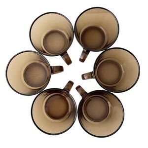 VTG Vereco France Set of 6 Smoked Glass Coffee Cups in or Tea Cups From the 70's